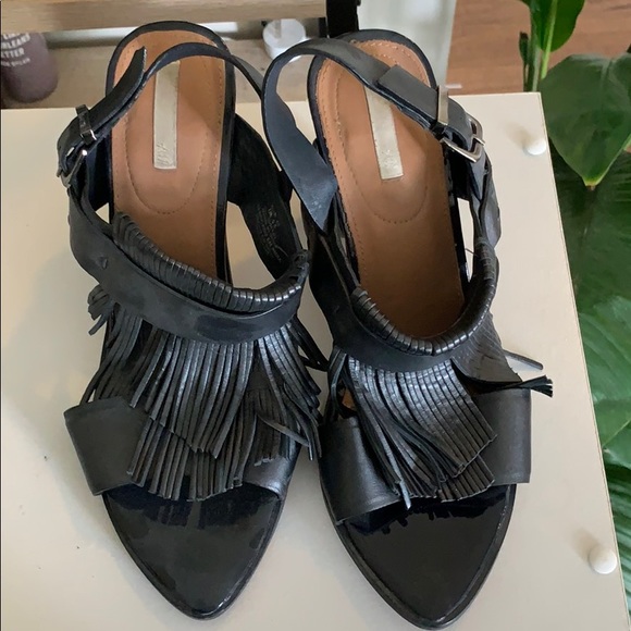 H&M Fringe Leather Block Heel 41 - Picture 1 of 12